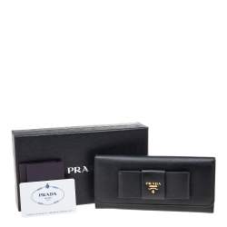 Pre Owned Prada Black Saffiano Fiocco Leather Bow Continental Wallet