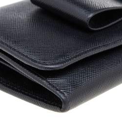 Pre Owned Prada Black Saffiano Fiocco Leather Bow Continental Wallet