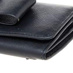 Pre Owned Prada Black Saffiano Fiocco Leather Bow Continental Wallet