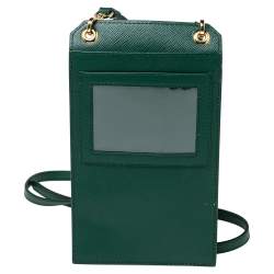 Pre Owned Prada Green Saffiano Lux Leather Phone Holder Crossbody Bag