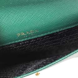 Pre Owned Prada Green Saffiano Lux Leather Phone Holder Crossbody Bag