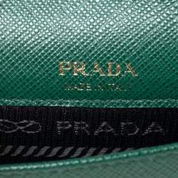 Pre Owned Prada Green Saffiano Lux Leather Phone Holder Crossbody Bag
