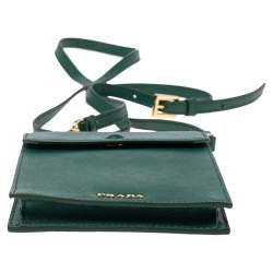 Pre Owned Prada Green Saffiano Lux Leather Phone Holder Crossbody Bag