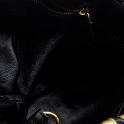 Pre Owned Prada Black/Metallic Gold Leather Stripe Tote