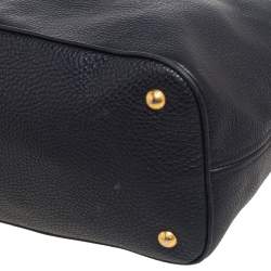 Pre Owned Prada Black Vitello Daino Leather Logo Shoulder Bag