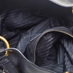 Pre Owned Prada Black Vitello Daino Leather Logo Shoulder Bag