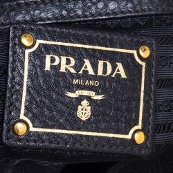 Pre Owned Prada Black Vitello Daino Leather Logo Shoulder Bag