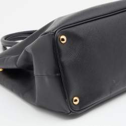 Pre Owned Prada Black Saffiano Lux Leather Medium Galleria Double Zip Tote