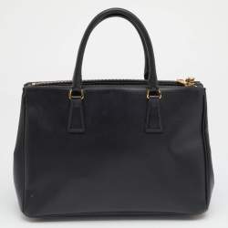 Pre Owned Prada Black Saffiano Lux Leather Medium Galleria Double Zip Tote