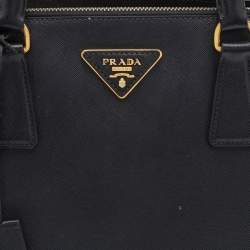 Pre Owned Prada Black Saffiano Lux Leather Medium Galleria Double Zip Tote