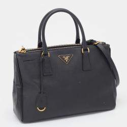 Pre Owned Prada Black Saffiano Lux Leather Medium Galleria Double Zip Tote