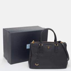 Pre Owned Prada Black Saffiano Lux Leather Medium Galleria Double Zip Tote