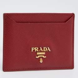 Pre Owned Prada Red Saffiano Lux Leather Logo Card Holder