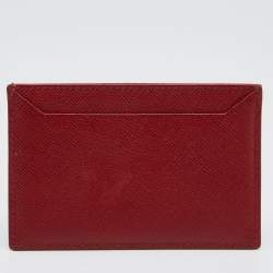 Pre Owned Prada Red Saffiano Lux Leather Logo Card Holder