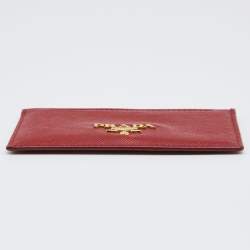 Pre Owned Prada Red Saffiano Lux Leather Logo Card Holder