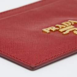 Pre Owned Prada Red Saffiano Lux Leather Logo Card Holder