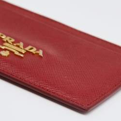 Pre Owned Prada Red Saffiano Lux Leather Logo Card Holder