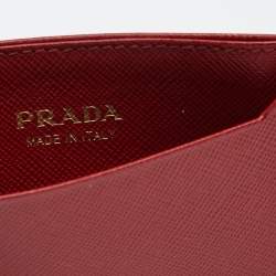 Pre Owned Prada Red Saffiano Lux Leather Logo Card Holder