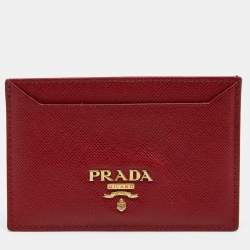 Pre Owned Prada Red Saffiano Lux Leather Logo Card Holder