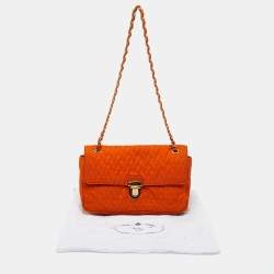Pre Owned Prada Orange Quilted Nylon Pushlock Flap Chain Shoulder Bag