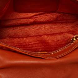 Pre Owned Prada Orange Quilted Nylon Pushlock Flap Chain Shoulder Bag