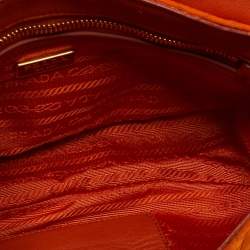 Pre Owned Prada Orange Quilted Nylon Pushlock Flap Chain Shoulder Bag