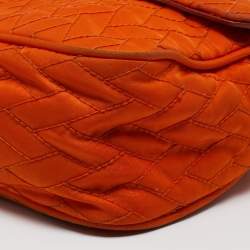 Pre Owned Prada Orange Quilted Nylon Pushlock Flap Chain Shoulder Bag