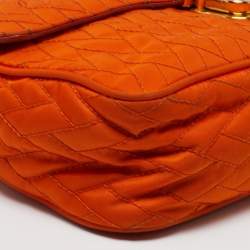 Pre Owned Prada Orange Quilted Nylon Pushlock Flap Chain Shoulder Bag