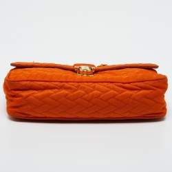 Pre Owned Prada Orange Quilted Nylon Pushlock Flap Chain Shoulder Bag
