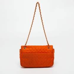 Pre Owned Prada Orange Quilted Nylon Pushlock Flap Chain Shoulder Bag