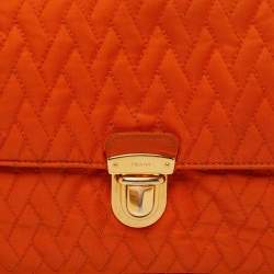 Pre Owned Prada Orange Quilted Nylon Pushlock Flap Chain Shoulder Bag