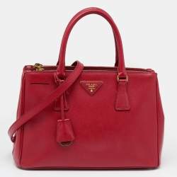 Pre Owned Prada Red Saffiano Lux Leather Small Galleria Double Zip Tote