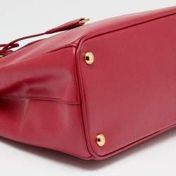 Pre Owned Prada Red Saffiano Lux Leather Small Galleria Double Zip Tote