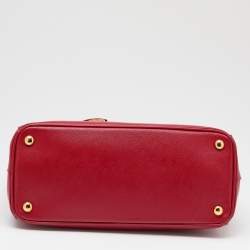Pre Owned Prada Red Saffiano Lux Leather Small Galleria Double Zip Tote
