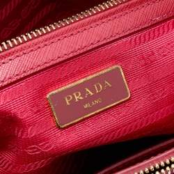 Pre Owned Prada Red Saffiano Lux Leather Small Galleria Double Zip Tote