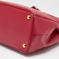 Pre Owned Prada Red Saffiano Lux Leather Small Galleria Double Zip Tote