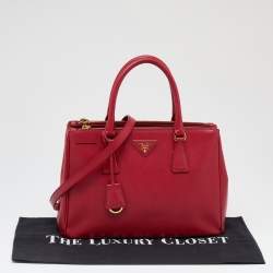 Pre Owned Prada Red Saffiano Lux Leather Small Galleria Double Zip Tote