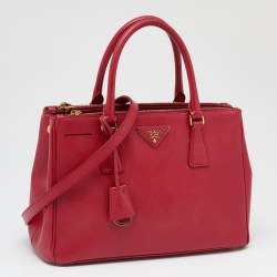 Pre Owned Prada Red Saffiano Lux Leather Small Galleria Double Zip Tote