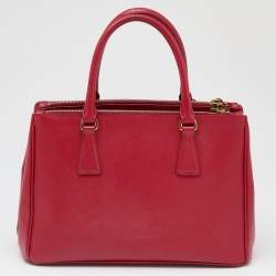 Pre Owned Prada Red Saffiano Lux Leather Small Galleria Double Zip Tote