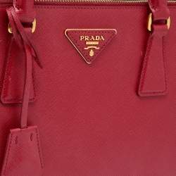 Pre Owned Prada Red Saffiano Lux Leather Small Galleria Double Zip Tote
