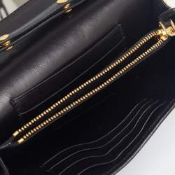 Pre Owned Prada Black Nappa Gaufre Leather Wallet On Chain