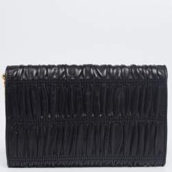 Pre Owned Prada Black Nappa Gaufre Leather Wallet On Chain