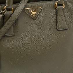 Pre Owned Prada Olive Green Saffiano Leather Medium Double Zip Galleria Tote