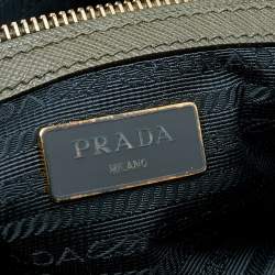 Pre Owned Prada Olive Green Saffiano Leather Medium Double Zip Galleria Tote