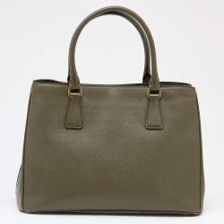 Pre Owned Prada Olive Green Saffiano Leather Medium Double Zip Galleria Tote