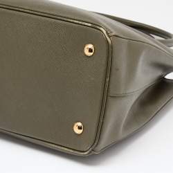 Pre Owned Prada Olive Green Saffiano Leather Medium Double Zip Galleria Tote