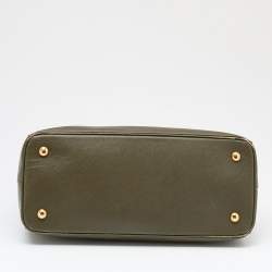 Pre Owned Prada Olive Green Saffiano Leather Medium Double Zip Galleria Tote