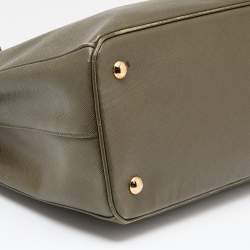 Pre Owned Prada Olive Green Saffiano Leather Medium Double Zip Galleria Tote