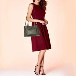 Pre Owned Prada Olive Green Saffiano Leather Medium Double Zip Galleria Tote