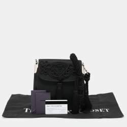 Pre Owned Prada Black Nylon and Leather Margit Tassel Flap Shoulder bag